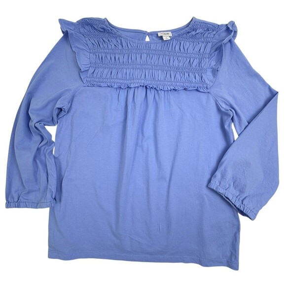J Crew Smocked Flutter Sleeve Cotton Knit Top Cottage Coquette Periwinkle Blue S - Picture 1 of 11